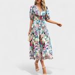 Clara™ | Vestido Midi Floral Elegante - | Benedita Lisboa