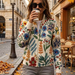 Clementine™ | Casaco de Malha com Fecho e Flores de Jardim Botânico - | Benedita Lisboa