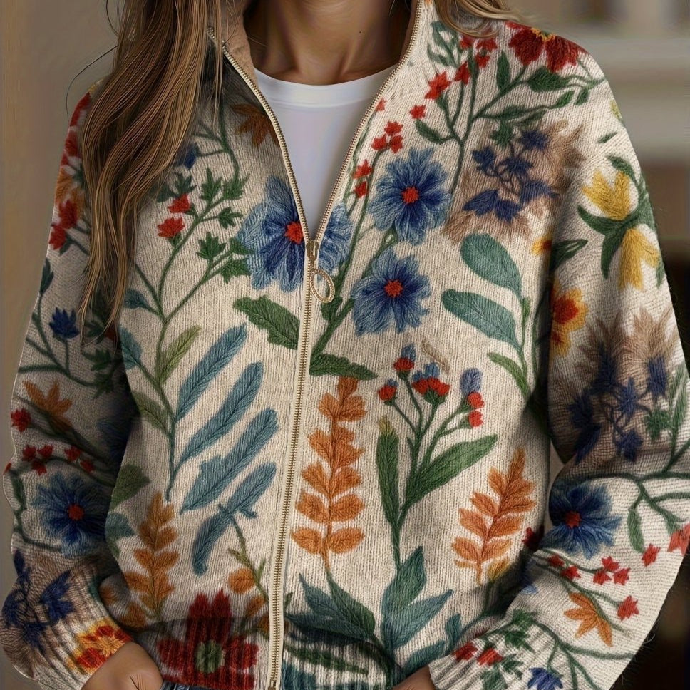 Clementine™ | Casaco de Malha com Fecho e Flores de Jardim Botânico - | Benedita Lisboa