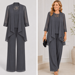 Constança™ | Conjunto de Casaco Fluido e Calça de Perna Larga Cinzento - set | Benedita Lisboa