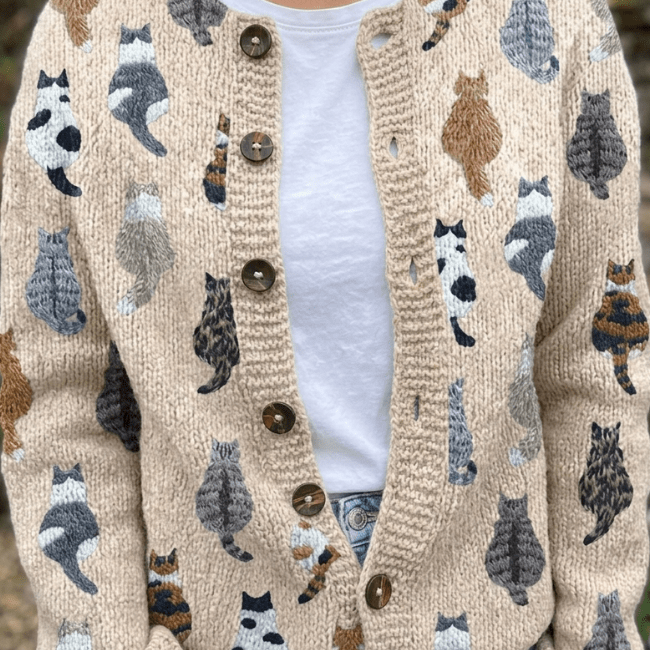 Cristina™ | Cardigan com Gatinhos Super Fofo e Confortável - | Benedita Lisboa