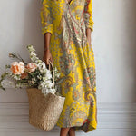 Cristina™ | Vestido Boho Longo Amarelo Estampado - Vestido | Benedita Lisboa