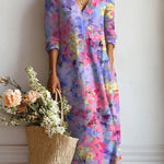 Daniela™ | Vestido Boho Longo Lilás Aguarela - Vestido | Benedita Lisboa