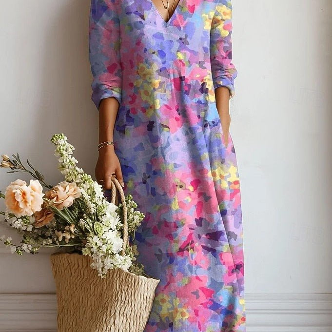 Daniela™ | Vestido Boho Longo Lilás Aguarela - Vestido | Benedita Lisboa