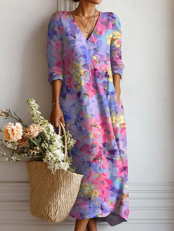 Daniela™ | Vestido Boho Longo Lilás Aguarela - Vestido | Benedita Lisboa