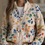 Delphine™ | Casaco de Malha com Fecho e Estampado de Folhas Botânicas - | Benedita Lisboa