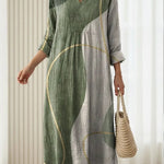 Diana™ | Vestido Boho Longo Verde com Linhas Douradas - Vestido | Benedita Lisboa