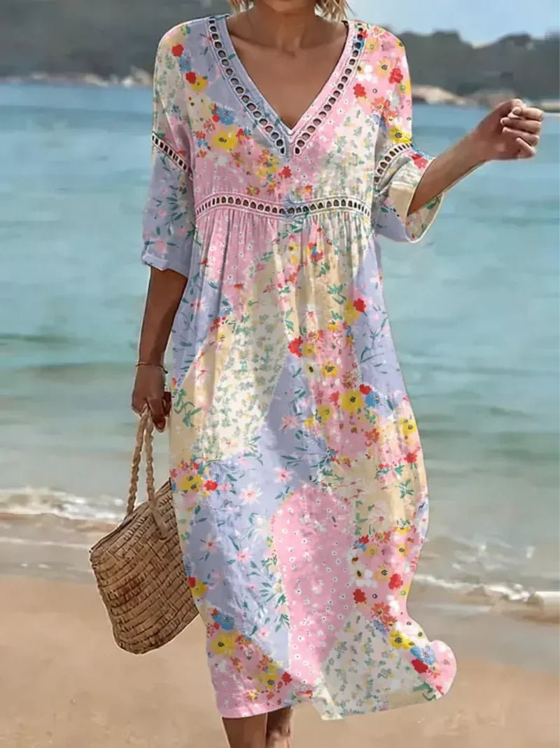 Diana™ | Vestido Floral com Decote em V, Leve, Macio e Arejado, Ideal para Dias Mais Quentes - | Benedita Lisboa