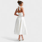 Effie™ | Vestido midi texturado com decote V - | Benedita Lisboa