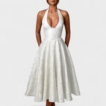 Effie™ | Vestido midi texturado com decote V - | Benedita Lisboa