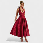 Effie™ | Vestido midi texturado com decote V - | Benedita Lisboa