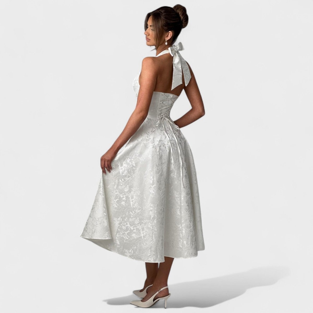 Effie™ | Vestido midi texturado com decote V - | Benedita Lisboa