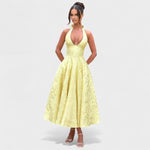 Effie™ | Vestido midi texturado com decote V - | Benedita Lisboa