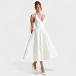 Effie™ | Vestido midi texturado com decote V - | Benedita Lisboa