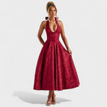 Effie™ | Vestido midi texturado com decote V - | Benedita Lisboa