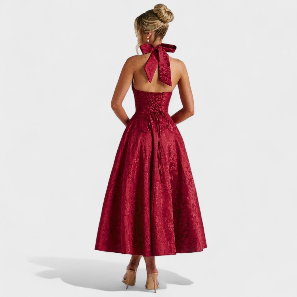 Effie™ | Vestido midi texturado com decote V - | Benedita Lisboa