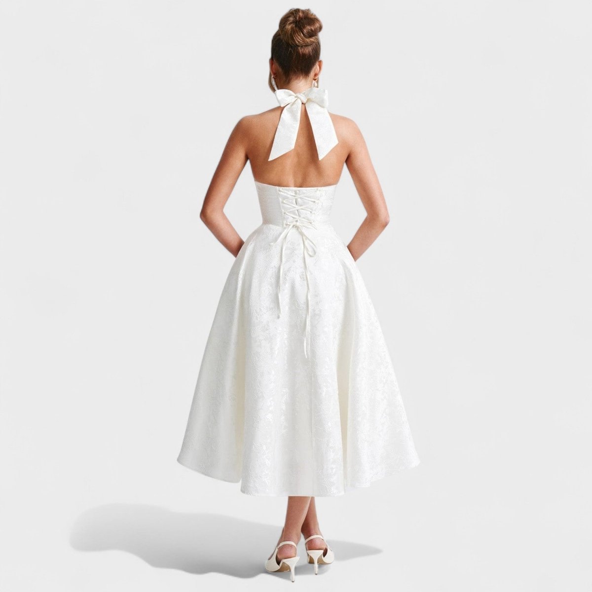 Effie™ | Vestido midi texturado com decote V - | Benedita Lisboa