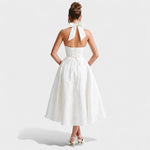 Effie™ | Vestido midi texturado com decote V - | Benedita Lisboa