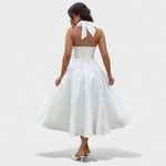 Effie™ | Vestido midi texturado com decote V - | Benedita Lisboa