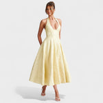 Effie™ | Vestido midi texturado com decote V - | Benedita Lisboa