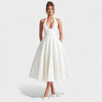 Effie™ | Vestido midi texturado com decote V - | Benedita Lisboa