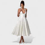 Effie™ | Vestido midi texturado com decote V - | Benedita Lisboa