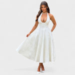 Effie™ | Vestido midi texturado com decote V - | Benedita Lisboa