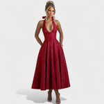 Effie™ | Vestido midi texturado com decote V - | Benedita Lisboa