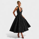 Effie™ | Vestido midi texturado com decote V - | Benedita Lisboa
