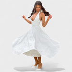 Effie™ | Vestido midi texturado com decote V - | Benedita Lisboa