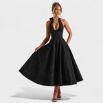 Effie™ | Vestido midi texturado com decote V - | Benedita Lisboa