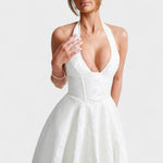 Effie™ | Vestido midi texturado com decote V - | Benedita Lisboa