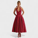 Effie™ | Vestido midi texturado com decote V - | Benedita Lisboa