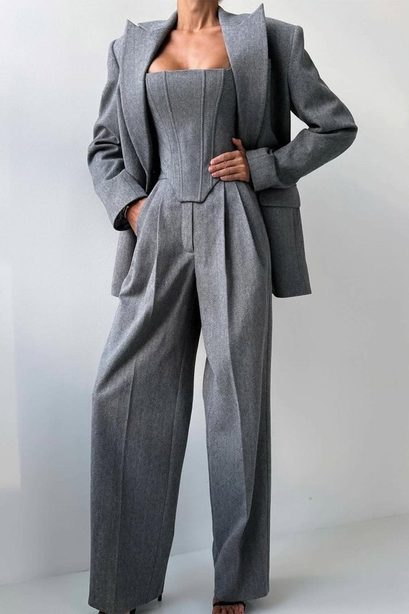 Elegance™ | Conjunto de três peças com blazer trespassado - | Benedita Lisboa