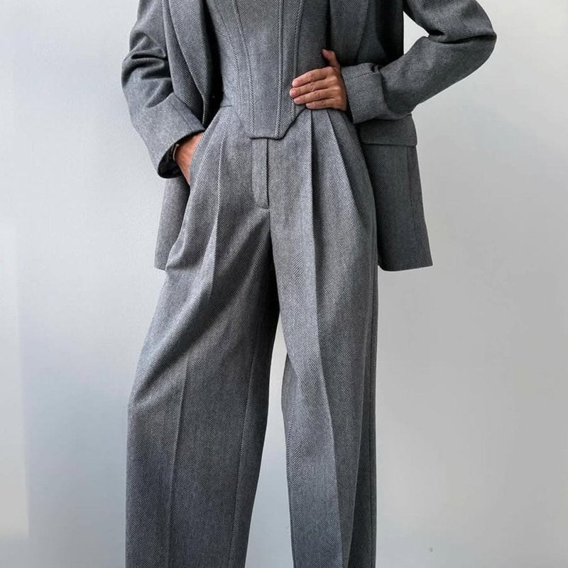 Elegance™ | Conjunto de três peças com blazer trespassado - | Benedita Lisboa