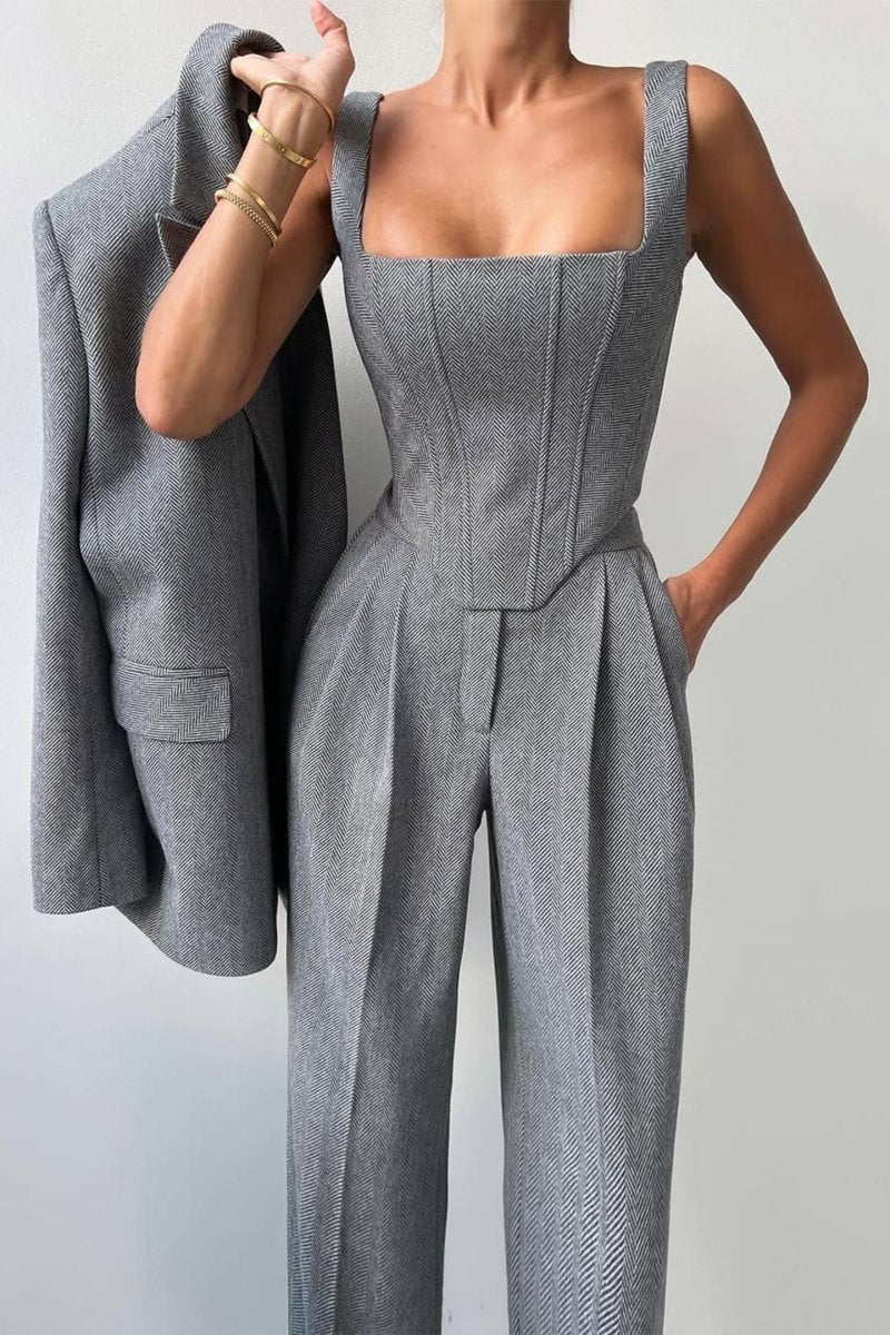Elegance™ | Conjunto de três peças com blazer trespassado - | Benedita Lisboa