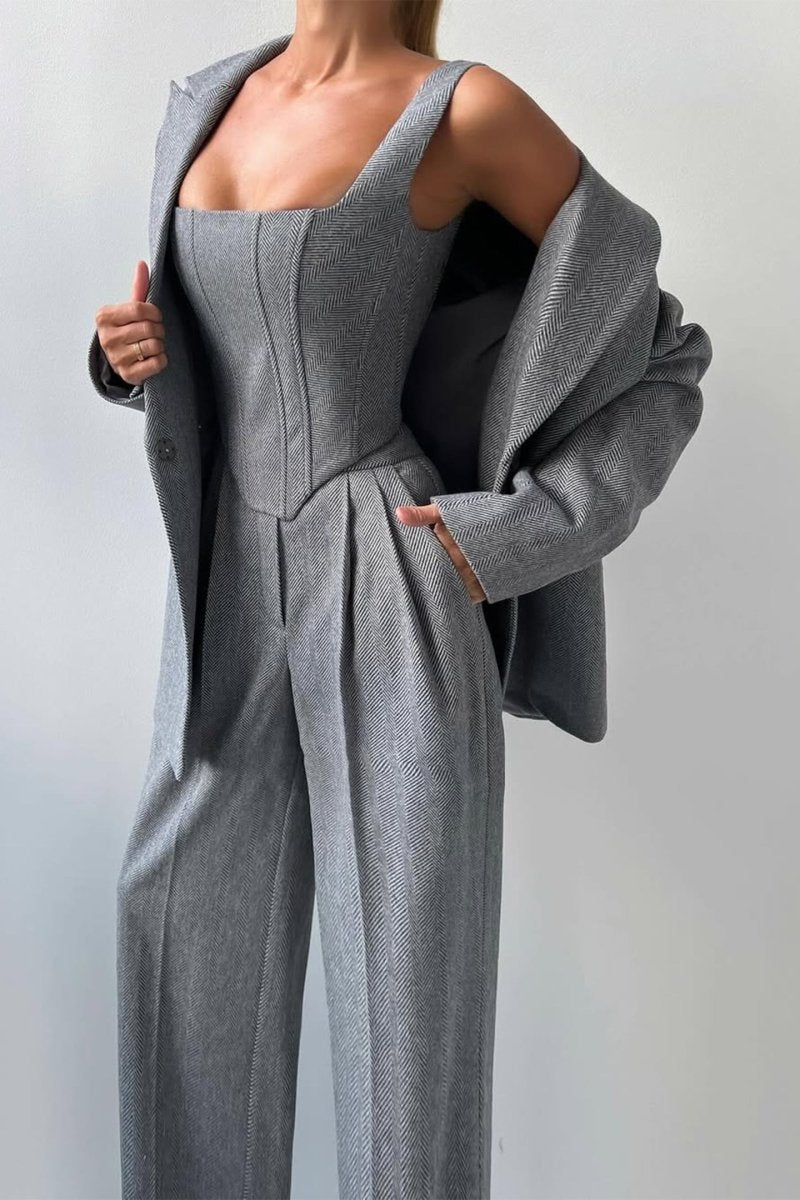 Elegance™ | Conjunto de três peças com blazer trespassado - | Benedita Lisboa