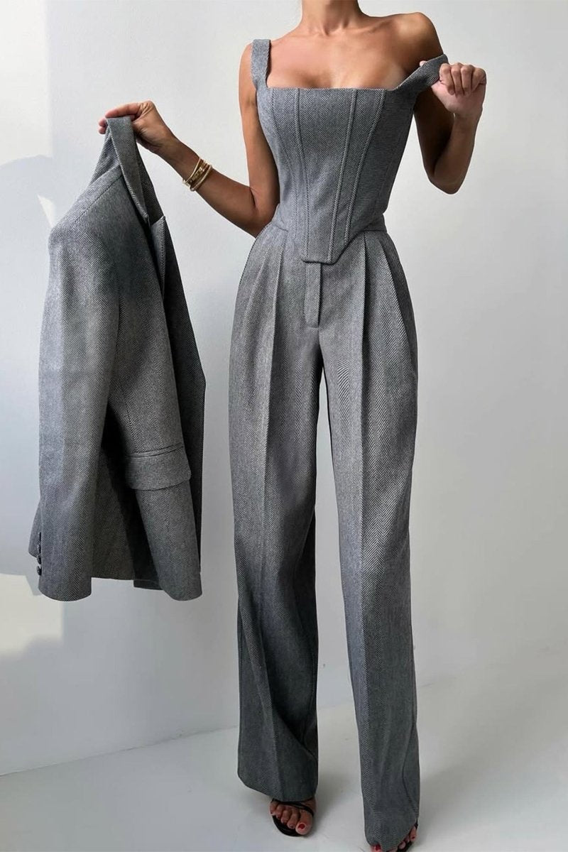Elegance™ | Conjunto de três peças com blazer trespassado - | Benedita Lisboa
