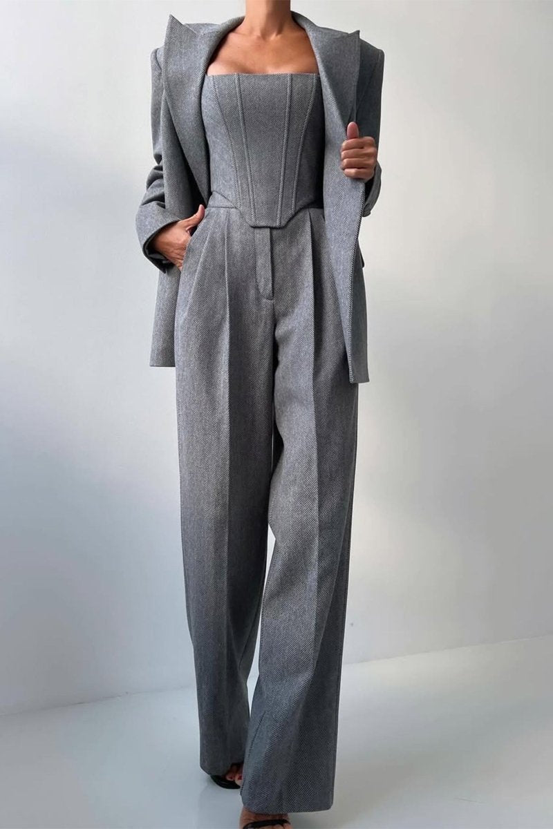 Elegance™ | Conjunto de três peças com blazer trespassado - | Benedita Lisboa