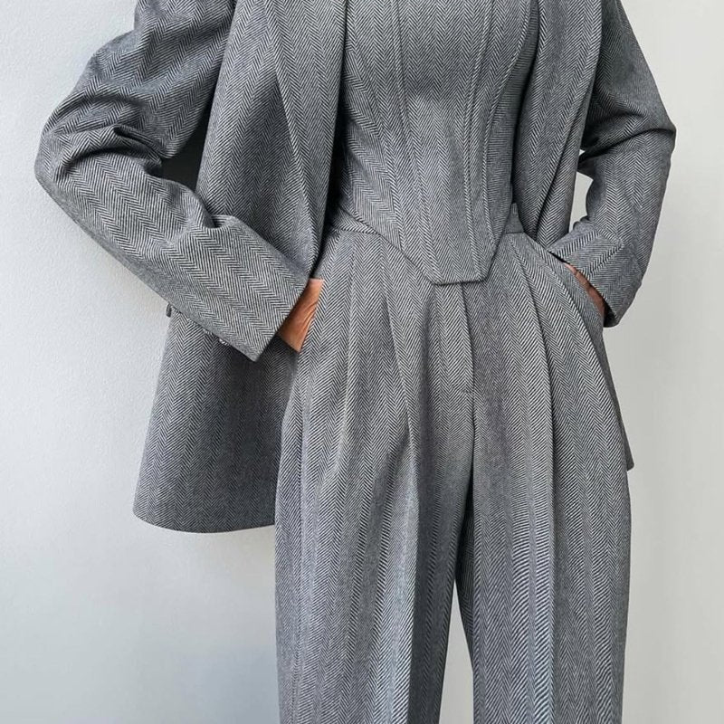 Elegance™ | Conjunto de três peças com blazer trespassado - | Benedita Lisboa