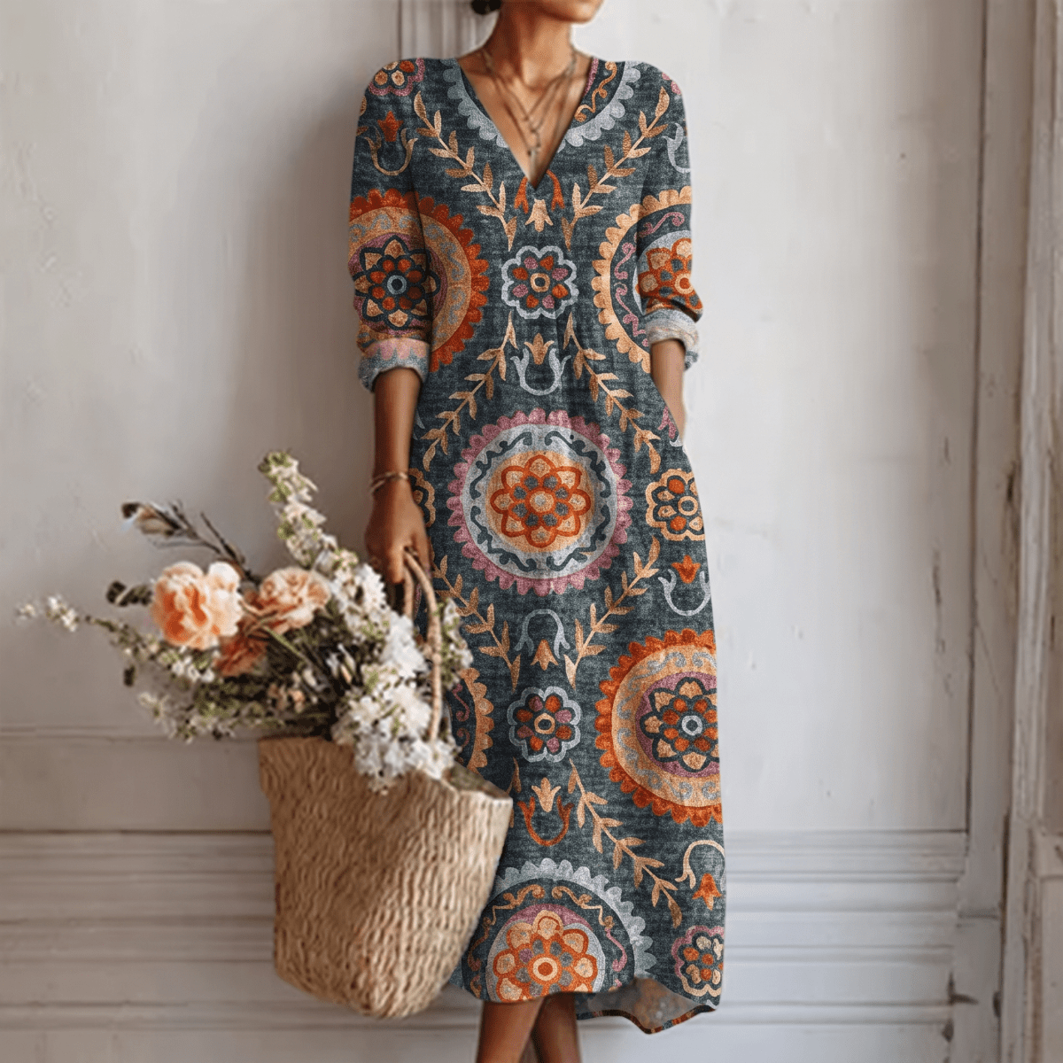 Élia™ | Vestido Midi Geométrico - Vestido | Benedita Lisboa