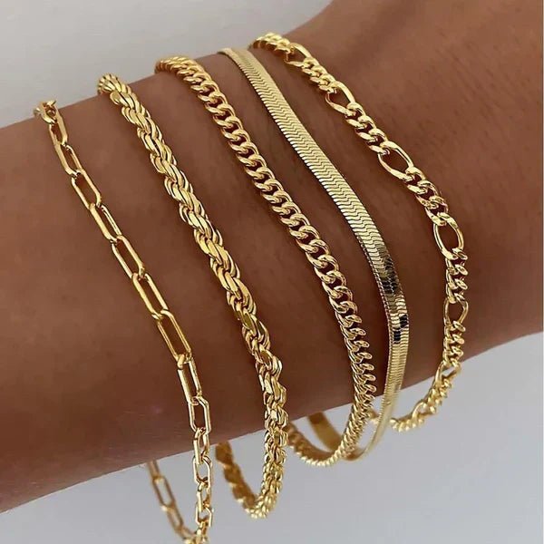 Emilia - Conjunto de Pulseiras de 5 Peças em Ouro - | Benedita Lisboa