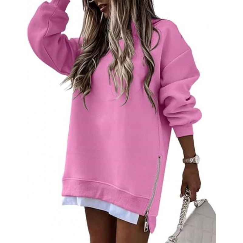 Fall Winter Fashion Stitching Side Zipper Design Pullover Sweater For Women - 0 | Benedita Lisboa