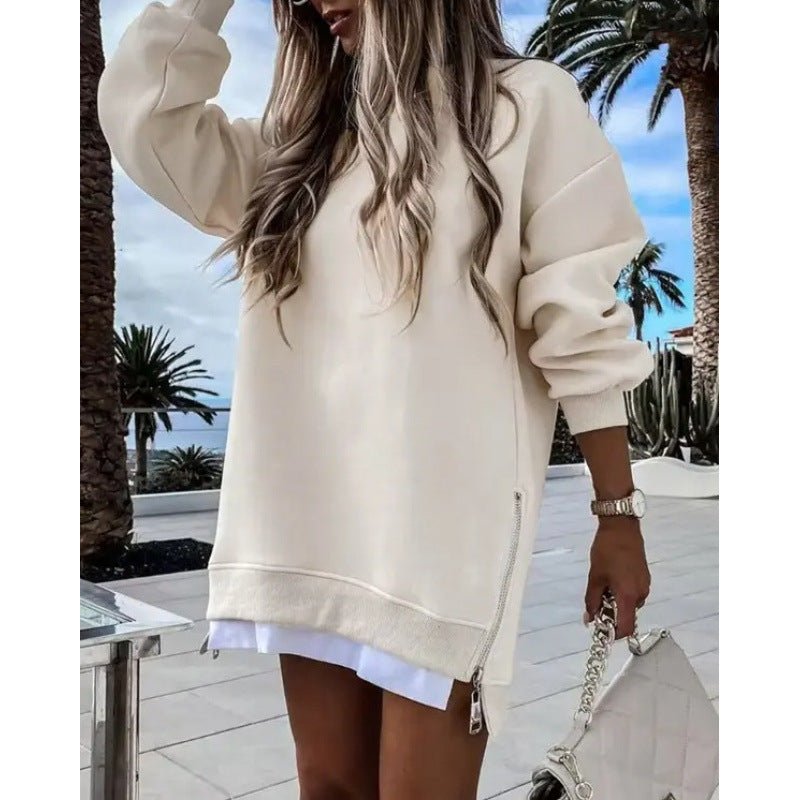 Fall Winter Fashion Stitching Side Zipper Design Pullover Sweater For Women - 0 | Benedita Lisboa