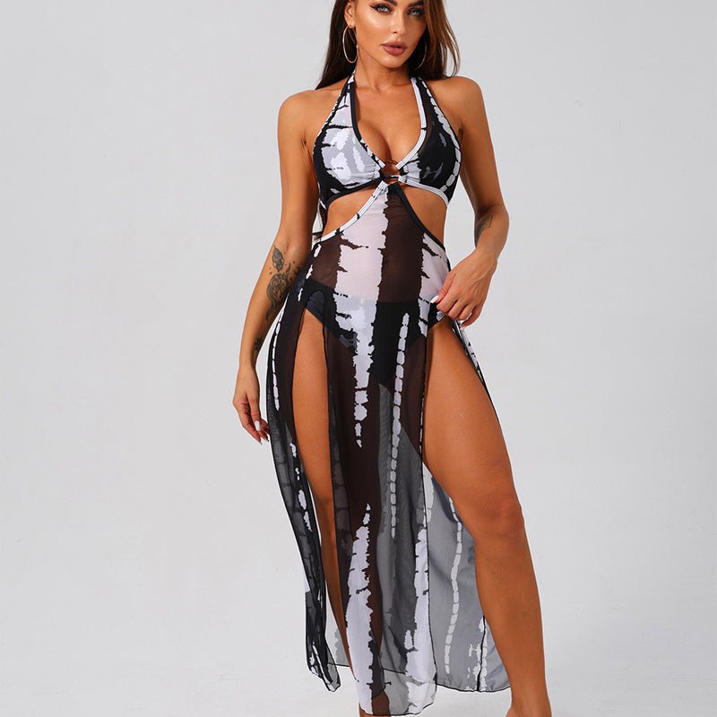 Fato de Banho e Vestido de Praia com Decote Halter e Estampado Tie-Dye - | Benedita Lisboa