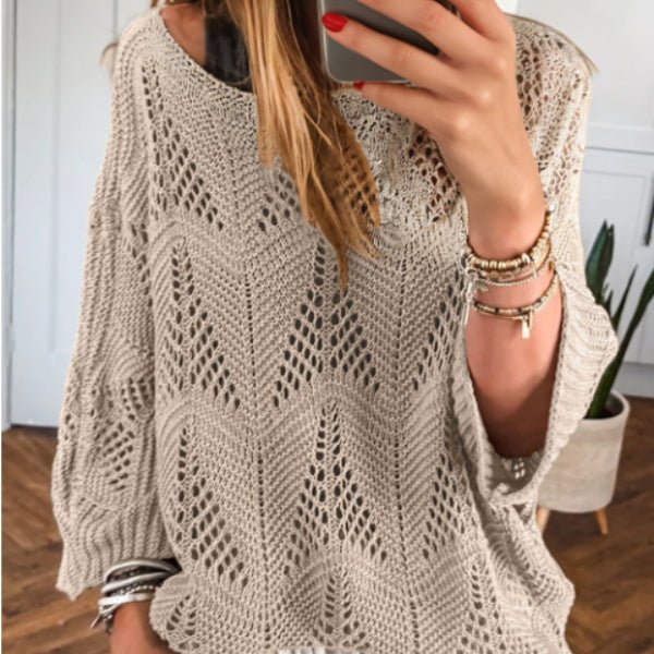 Female Leisure Hollow Out Parchment Hollow Sleeve Casual Sweater - 0 | Benedita Lisboa
