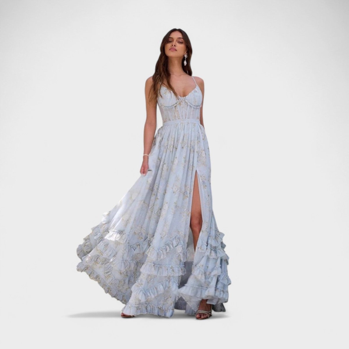 Florencia™ | Vestido longo boémio com fenda e folhos. - | Benedita Lisboa