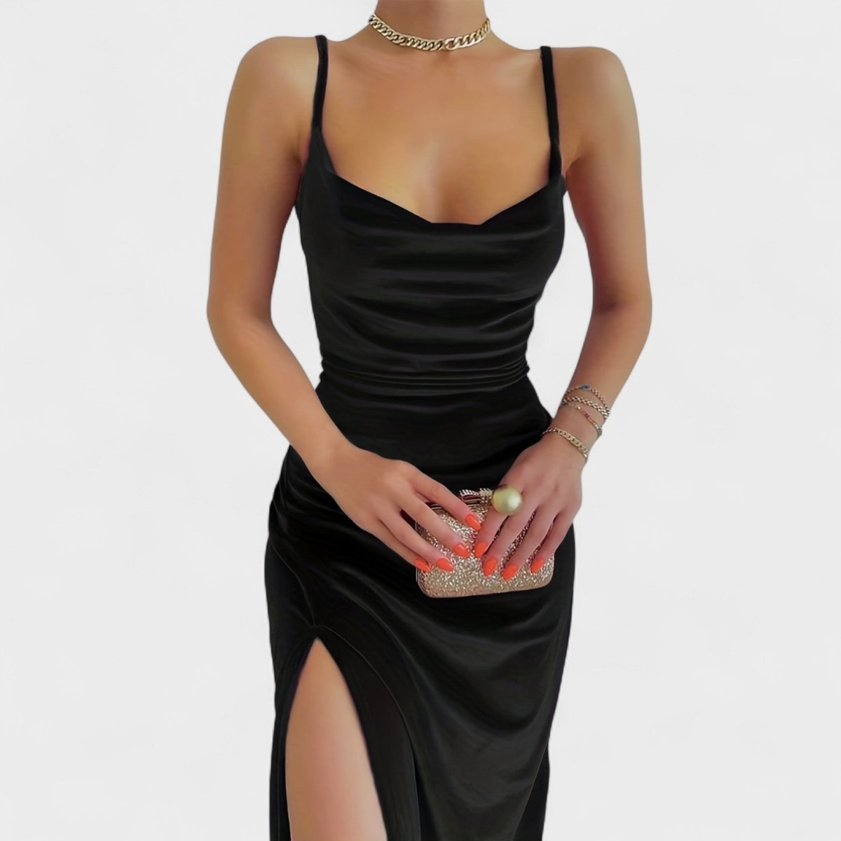 Gabriela™ | Vestido de veludo com fenda lateral - | Benedita Lisboa