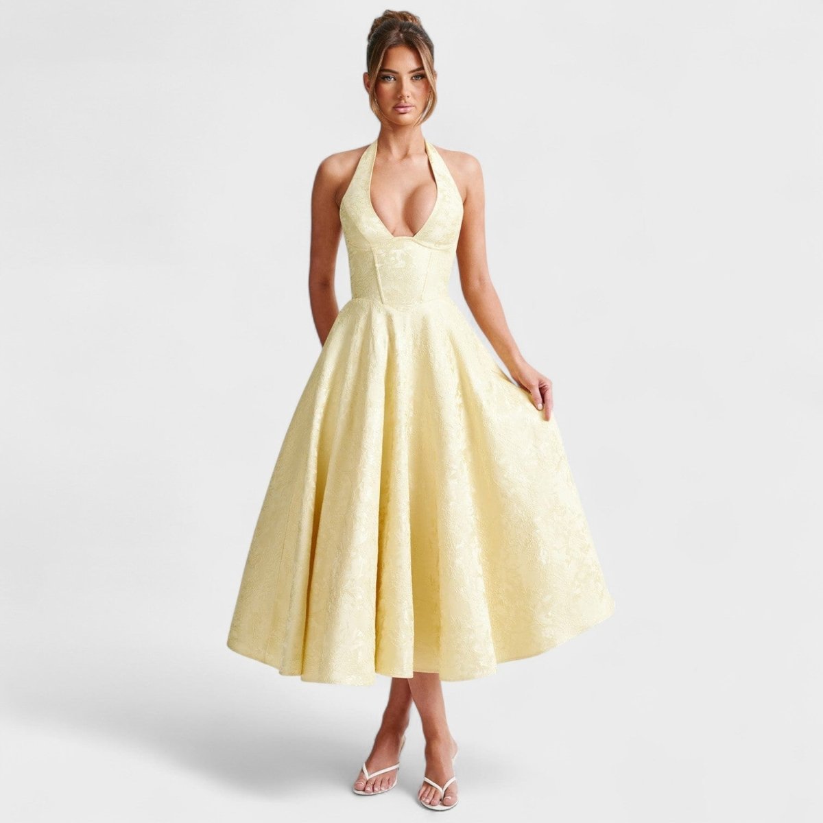 Halina™ | Vestido midi com espartilho e folhos - | Benedita Lisboa