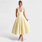 Halina™ | Vestido midi com espartilho e folhos - | Benedita Lisboa